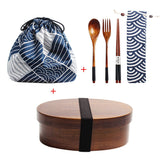 HULIANFU Wooden Lunch Box Picnic  Japanese Bento Box for School Kids Dinnerware Set with Bag&amp;Spoon Fork Chopsticks Round Square Lunch Box
