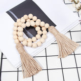 HULIANFU Wood Bead Garland Farmhouse Wall Hanging Home Decor DIY Handmade Garland with Jute Rustic Wall Tassel Bead Ornament Boho Gift