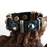 HULIANFU RH Fashion Boho Leather Armbander Goldcolor Metal Rectangle Real Leopard Horsetail Leather Bracelets For Women Gift DropShip