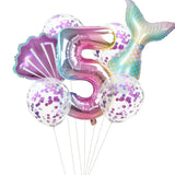 HULIANFU Little Mermaid Party Balloons 32inch Number Foil Balloon Kids Birthday Party Decoration Supplies Baby Shower Decor Helium Globos
