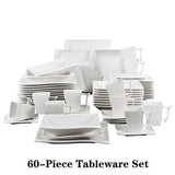 HULIANFU MALACASA FLORA 30/60 Piece White Porcelain Dinner Set with 12*Cup,Saucer,Dessert Soup Dinner Plate Tableware Set for 12 Person