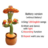 HULIANFU New Electronic Dancing Cactus Singing Dancing Decoration Gift for Kids Funny Early Education Toys Knitted Fabric Plush Toys