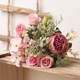 HULIANFU White Silk Artificial Roses Flowers Wedding Home Autumn Decoration High Quality Big Bouquet Luxury Fake Flower Arrangement Bulk
