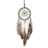 HULIANFU Mini Car Dream Catcher Beaded Natural Feathers Handcraft Chic Hanging Ornaments Mirror Room Bedroom Wall Decor