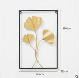 HULIANFU Nordic Metal Leaf Plant Wall Decor Wrought Iron Wall Hanging Non-perforated Wall Mural Living Room Bedroom Home Decoration Hot