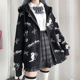 hulianfu Gothic Sweatshirt Women Black Zip Up Hoodie Fashion Autumn Winter Clothes Women Hoodies Korean Long Sleeve Emo Pullover