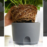 HULIANFU Watering Planter Handmade 2 Layer Self Watering Plant Flower Pot With Water Container Round Flowerpot Home Garden Decor