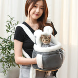 HULIANFU Lovely Pet Carrying Dog Cat Carrier Backpack Warn Plush Travel Bag Chest Pack Breathable Cat Upgrade Transport Backpack ZH847