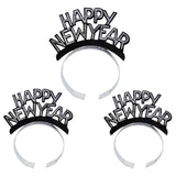 HULIANFU 2023 3pcs Happy New Year Headband Glitter Gold Silver Hairbands Photo Props For New Year Eve Christmas Party Hair Hoop Accessories