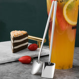 HULIANFU Stainless Steel Spade Shaped Spoon Tea Spoons Long Handle Ice Cream Dessert Spoon Coffee Stirring Spoon Kitchen Tablewares