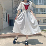 hulianfu Harajuku Sailor Collar Navy Dress Japanese Lolita Sweet Bow-knot Girl Retro Cotton Kawaii Preppy Style Short Sleeve Dress Women