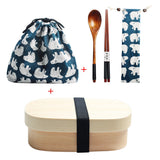 HULIANFU Wooden Lunch Box Picnic  Japanese Bento Box for School Kids Dinnerware Set with Bag&amp;Spoon Fork Chopsticks Round Square Lunch Box