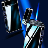 HULIANFU New Windproof Metal Dual Plasma Arc Lighter Jet USB Torch Lighter Gas Electric Butane Chargeable Pipe Cigar Lighter Gadgets