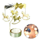 HULIANFU Silver Gold Candlesticks Rotating Romantic Rotation Spinning Carrousel Tea Light Candle Holder Dinner Wedding Bar Party