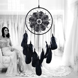 HULIANFU New Indian Style Dreamcatcher Moon Handmade Wind Chimes Wall Ornament Girls Room Decoration Feather Dream Catcher