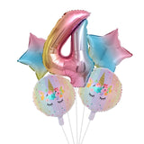 HULIANFU Rainbow Unicorn Balloon Number Foil Globos 1 2 3 4 Years Old Birthday Party Decoration Kid Unicorn Theme Party Wedding Balls Toy