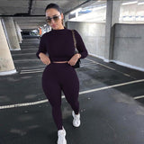 hulianfu Two Piece Sets Women Solid Autumn Tracksuits High Waist Stretchy Sportswear Hot Crop Tops And Leggings Matching Outfits