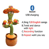 HULIANFU New Electronic Dancing Cactus Singing Dancing Decoration Gift for Kids Funny Early Education Toys Knitted Fabric Plush Toys