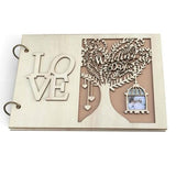 HULIANFU Wedding Guest Book Wooden Heart Hollow Engagement Guestbook Name Sign Board 20 Inside Pages Log Color Good-Looking Appearance