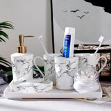 HULIANFU Wedding Set Marble Texture Ceramic Bathroom Accessories Set  Bathroom Kit Toothbrush Holder Soap Dispenser Bathroom Tray So