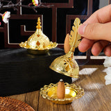 HULIANFU Luxury Hollow Buddhism Golden Home Decor Arab Style Censer Holder Tower Incense Burners Metal Incense Burner