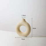 HULIANFU Nordic Vase Circular Hollow Ceramic Donuts Flower Pot Home Living Room Decoration Accessories Interior Office Desktop Decor Gift