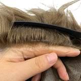 HULIANFU Invisible Knot Natural Hairline Men Toupee 100% Euro-Touch Human Hair Front Toupee