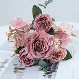 HULIANFU 2023 Beautiful Hydrangea Roses Artificial Flowers for Home Wedding Decorations High Quality Autumn Bouquet Mousse Peony Fake Flower