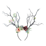 HULIANFU 2023 Christmas Headband Antlers Deer Horns Fairy Tale Flower Tree Branch Retro Hair Hoop Crown Festival Party Props Xmas Costume