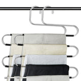 HULIANFU S-shaped 5 Layers Trousers Hanger Rack Bathroom Kitchen organizer Pants Holder Tie Rack for Clothes Hanger Stainless Steel