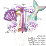 HULIANFU Little Mermaid Party Balloons 32inch Number Foil Balloon Kids Birthday Party Decoration Supplies Baby Shower Decor Helium Globos
