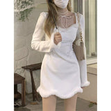 Christmas Party Women'S Dress Square Neck Long-Sleeved Plus Velvet Mini Dresses Elegant Dress For New Year  Evening