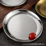 HULIANFU Korean stainless steel thickened disc Golden Cafe Tray Fruit Plate Cake Plate Bone Dish Dish Dish Shallow Plate