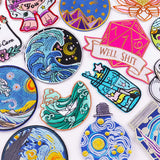 HULIANFU Van Gogh Embroidered Patches on Clothes DIY Cartoon Wave Applique Clothing Thermoadhesive Patches for Clothing DIY