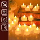 HULIANFU Pack of 12/24 Flickering Remote Control Candles Warm White/Yellow Electric Flameless Tealights For Valentine  Day Decoration