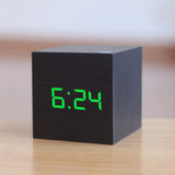 HULIANFU New Qualified Digital Wooden LED Alarm Clock Wood Retro Glow Clock Desktop Table Decor Voice Control Snooze Function Desk Tools