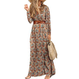 hulianfu Womens Long Dress Summer V-neck Boho Belted Maxi Dress Casual Sexy Party Dress Ladies Bohemian Beach Holiday Sundress