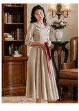 spring new Slim art fashion brand dress Peter pan Collar with button butterfly Bow retro dress
