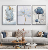 HULIANFU Scandinavian Flower Canvas Art Abstract Painting Print Feather Decoration Picture for Living Room Nordic Home Decor Wall Poster
