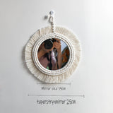 HULIANFU New arrival handmade macrame taperstry with mirror taperstry mirror wall hanging mirror Bohemian mirror