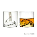 HULIANFU Japan 3D Mountain Whiskey Glass Glacier Old Fashioned Whisky Rock Glasses Whiskey-glass Wooden Gift Box Vodka Cup Wine Tumbler