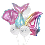 HULIANFU Little Mermaid Party Balloons 32inch Number Foil Balloon Kids Birthday Party Decoration Supplies Baby Shower Decor Helium Globos
