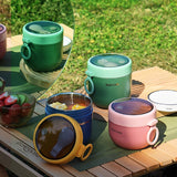 HULIANFU Portable Breakfast Cup With Lid and Spoon Multifunction Oatmeal Cup Cereal Nut Yogurt Mug Snack Cups Small lunch box soup bowl