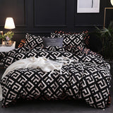 HULIANFU Luxury Black Bedding Set Queen King SIngle Full Size Polyester Bed Linen Duvet Cover Set Modern Bird Plaid Anime With Pillowcase