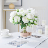HULIANFU White Roses Artificial Flowers Silk Peonies Wedding Decorative Vases for Home Decor Bride Bouquet Foam Craft Gifts Fake Plants