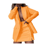 hulianfu Solid Color Suit Blazer Small Suit Jacket Short Skirt Two Piece Set Ladies Retro Jacket Suit Chic Top Casual Mini Skirt