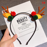 HULIANFU 2023 Christmas Headband Reindeer Antlers Horn Flower Hair Band Clasp Headwear for Kids Adult New Year Navidad Party Halloween Cosplay
