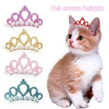 HULIANFU Pet Small Dogs Cat Faux Pearl Crown Shape Bows Hair Clips Head Decoration For Pets Puppy Hairpins Decor Grooming Accessoires