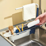 HULIANFU Telescopic Sink Shelf Kitchen Sinks Organizer Soap Sponge Holder Sink Drain Rack Storage Basket Kitchen Gadgets Accessories Tool
