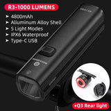 HULIANFU ROCKBROS 1000LM Bike Light Front Lamp USB Rechargeable LED 4800mAh Bicycle Light Waterproof Headlight Bike Accessories